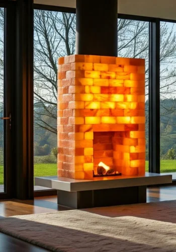 Himalayan salt bricks used in modern interior wall design for living space